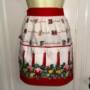 Vintage‎ mid century Christmas apron with 2 large front pockets